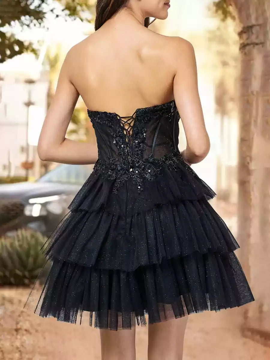 Stunning off shoulder A-line sheer short sleeveless decal, sequin lace up back Homecoming Dresses